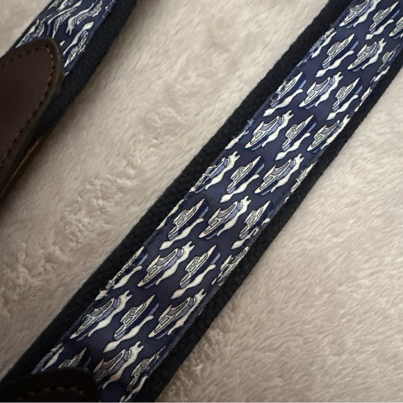 Vineyard Vines Men’s Belt S 32 Boat Blue Canvas Print Brown Leather Brass Buckle - Picture 6 of 10